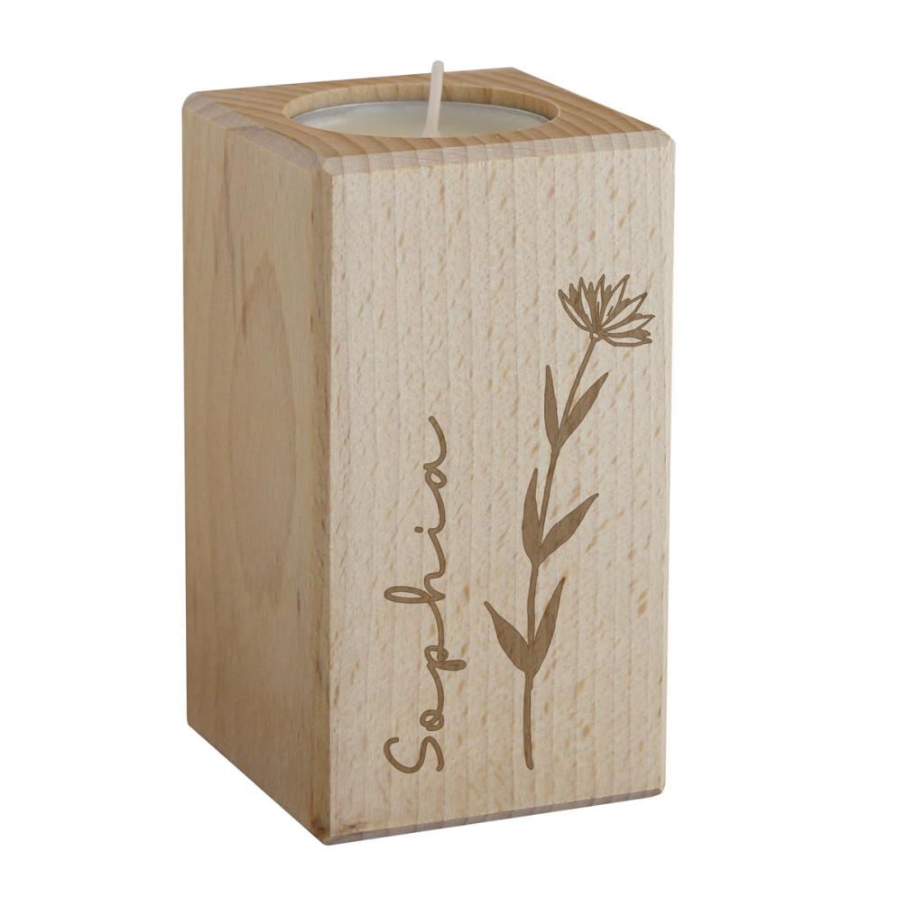 Personalised Floral Wooden Tealight Holder £11.69